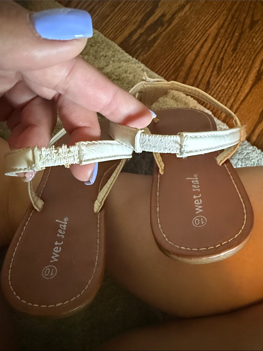 Wet Seal Cream Ruffle T-Strap Sandals - Picture 2 of 4